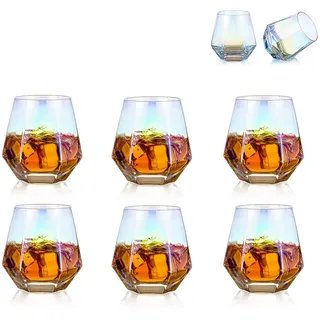 Diamond Whisky Glasses 6er-Set Gekipptes Scotchglas 300 Ml Whiskyglas Moderner Look Für Männer Frauen, Papa, Ehemann, Freunde, Glaswaren Für Bourbon/Rum/Bar Tumbler