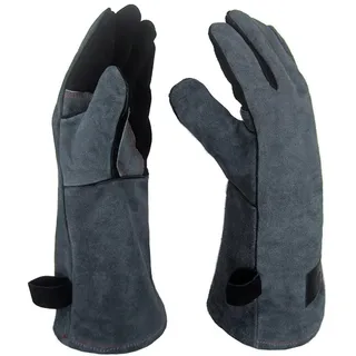 APOGO Ofenhandschuhe Backhandschuhe Grillhandschuhe 1 Paar Leder Grill Handschuhe 41x15X1.5cm Wildleder, mit Aufhängung, Topflappen für Küche und Grill Grillplatz Mikrowelle Handschuhe Schweißen