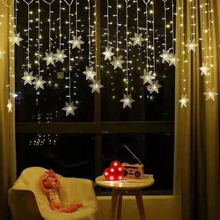 OAICIA Lichterkette LED Sterne Lichterketten 96 LED 3.5m Weihnachten Licht mit Stecker IP44 Wasserdicht Außen Innen 8 Modi Light für Weihnachtsbaum Balkon Vorhang Garten Party - Warmweiß
