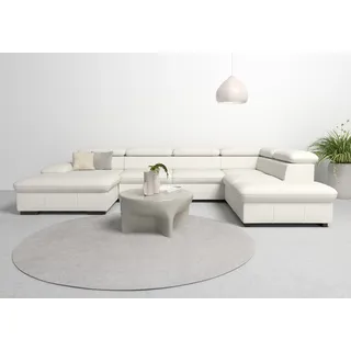 Wohnlandschaft HOME AFFAIRE "Alberto U-Form", weiß (altweiß), B:350cm H:73cm T:228cm, Luxus-Microfaser in Lederoptik (100% Polyester);Microfaser in Antiklederoptik (100% Polyester);Luxus-Microfaser Vintageoptik (100% Polyester);Luxus-Microfaser weich (90%Polyester 10%Polyamid), Sofas, Wohnlandschaft, mit Kopfteilverstellung, wahlweise mit Bettfunktion