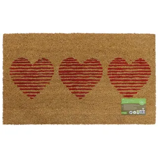 JVL 02-884 Fußmatte aus Kokosfaser, umweltfreundlich, mit Latex-Rückseite, DREI Herzen, naturfarben, ca. 45 x 75 cm