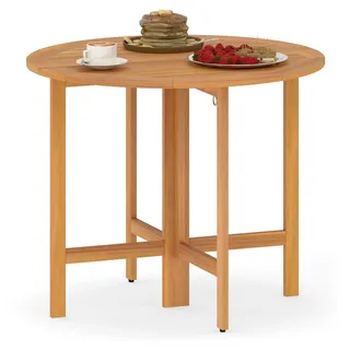 FANTASK Gartentisch Klappbar, Ø 90 cm Klapptisch Akazienholz Wetterfest, Holztisch, Esstisch, runder Balkontisch für Garten, Balkon, Terrasse, 90 x 90 x 75 cm