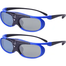 3D Brille, 3D Aktiver Shutter DLP Link Wiederaufladbare Brille für 3D DLP Link Projektor BenQ Optoma Viewsonic Acer Philips LG Infocus NEC Jmgo Vivitek Cocar Toumei Beamer - Blau 2 Stück
