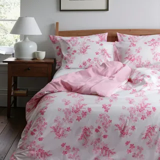 LERUUM Bettwäsche Set 220x240 Baumwolle Reversibel Blumen Streifen Bettbezug (Rosa Weiß 220 x 240 + 2 (65 x 65)