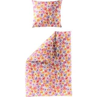 BIERBAUM 3712 Blumen Baumwolle Malve 135 x 200 cm + 2 x 80 x 80 cm