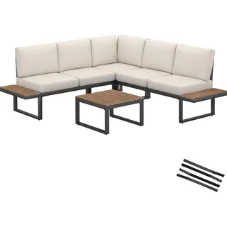 tectake Garten-Lounge-Set aus Aluminium Eliar, höhenverstellbare Ausgleichsschrauben, schwarz , Schwarz , Kunststoff , Gartenmöbel, Gartengarnituren, Gartenmöbel-Sets