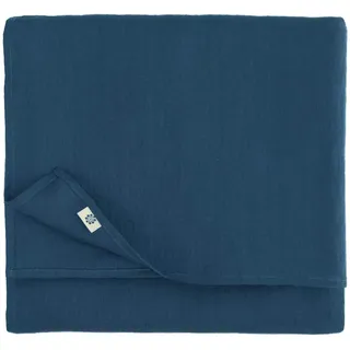 Linen & Cotton Tischdecke Stoff Tischtuch Tischwäsche Hygge 100% Leinen, Dunkelblau/Blau (140 x 220 cm) Festlich Rechteckig für Home Küche Esstisch Restaurant Hotel Cafe