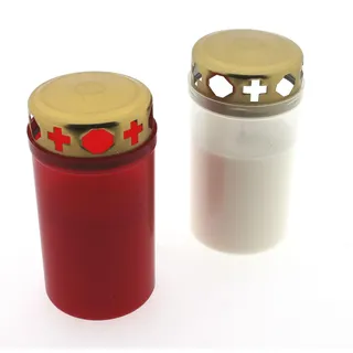 Grabkerzen Nr. 3 mit Gold Deckel - Rot oder Transparent | Dauerbrenner | Tagebrenner | Grablicht | Fridhofskerzen | Trauerkerze | Kerzen | Gedenkkerze (Rot, 50)