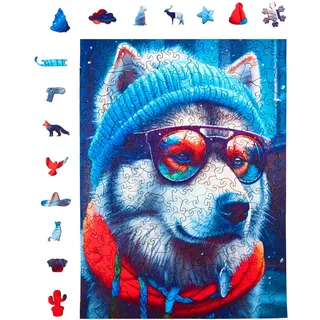Milliwood Holzpuzzle - ALEC Alaskan Malamute - 316 Teile - Puzzle Winter ab 10 Jahren - Mandala Hund für Erwachsene und Kinder - Jigsaw Puzzle aus Holz 27,5x37 cm - Puzzle Natur mit Holz Geschenkbox