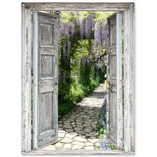 OnlyWow Gartenposter Aussicht - Wald - Steine - Frühling Gartendekoration 120x160 cm , Hellgrau , Kunststoff , Rechteckig , 120x160x0.2 cm , Bilder & Rahmen, Bilder, Sonstige Wandbilder
