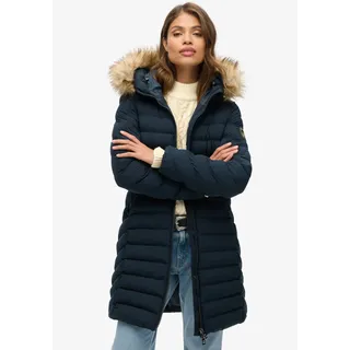 Superdry Steppjacke »FUJI FAUX FUR HOOD MID LENGTH«, mit Kapuze, blau