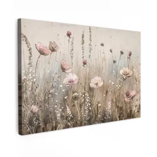 MuchoWow Leinwandbild Blumen - Rosa - Modern - Beige Wanddeko 90x60 cm , Textil , Rechteckig , 90x60 cm , FSC 100% , gerahmt , Bilder & Rahmen, Bilder, Leinwandbilder