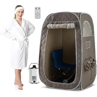 Costway Tragbare Dampfsauna, Saunazelt für 1 oder 2 Personen mit 1000-W-Dampfgenerator (3L) Fußmassagegerät, Timer & Fernbedienung schwarz