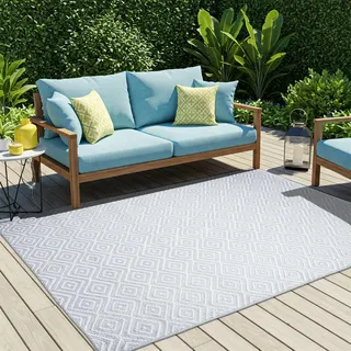 Tapiso Teppich IBIZA Outdoor Weiß Grau Picknick Garten 90 x 150 cm - Grau