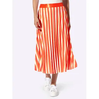 Plisseerock HEINE, Damen, Gr. 50, orange, koralle, bedruckt, 100% Polyester, bedruckt, gemustert, gestreift, mehrfarbig, wadenlang, Röcke Plisseerock