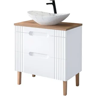 Marmor-Effekt Stand-Badeschrank weißes Holz-Waschtischbecken Fiji - Weiß, Naturbelassen