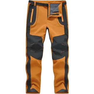 donhobo Herren Wanderhose Outdoorhose Wasserdicht Softshellhose Winddicht Winter Skihose Snowboardhose Warm Fleece Gefüttert Trekkinghose (Orange,XXL)