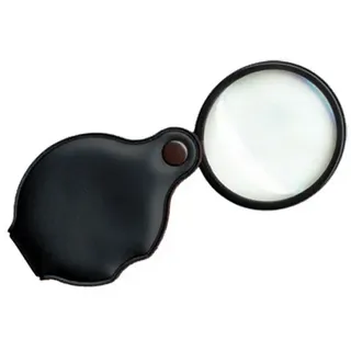 Einschlaglupe, Vergrößerung 3,5 fach, Linse echt Glas, Durchmesser 50 mm, wattiertes Etui