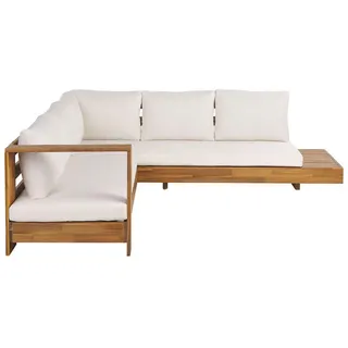 Beliani Lounge-Set 5-Sitzer hellbraun linksseitig Marettimo , Hellbraun , Holz , L-Form , Gartenmöbel, Gartengarnituren, Gartenmöbel-Sets