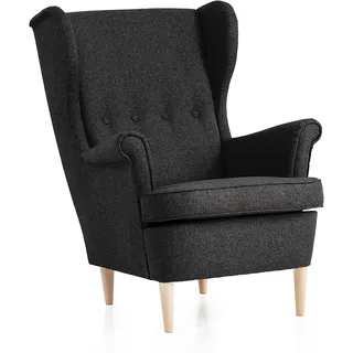 Traumnacht bequemer und moderner Ohrensessel, Polstersessel, Relaxsessel Edgar mit Holzfüßen, Polstersessel im Landhaus-Stil, produziert nach deutschem Qualitätsstandard, anthrazit