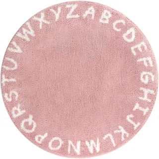 Lahome Rosafarbener runder Teppich für MädchenSchlafzimmer – 91 cm kreisförmiger KinderzimmerTeppich für Kinderzimmer, waschbar, rutschfest, ABCAlphabet, BabyKinderteppich, Teppich für
