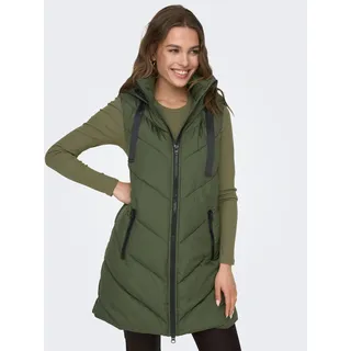 Steppweste JDY "JDYSKYLAR LIFE HOOD WAISTCOAT OTW NOOS", Damen, Gr. M, grün (forest night detail:schwarz), Steppware, Obermaterial: 100% Polyester, unifarben mit Farbeinsatz, hüftbedeckend, Westen Steppweste