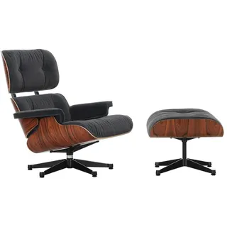 Vitra Lounge Chair XL und Ottoman schwarz, Designer Charles & Ray Eames, 84/63x89/42x85-92/56 cm