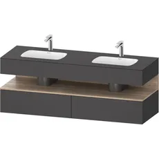 Duravit Qatego Einbauwaschtisch mit Konsolenwaschtischunterbau, 1600x550x600mm, Nische Eiche Mamoriert, Doppelwaschtisch, QA4797055, Farbe: Graphit Matt/mit Nischenbeleuchtung