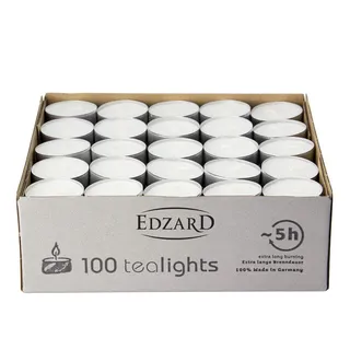 EDZARD 100 Teelichter weiß in Alu Hülle, Brenndauer ca. 5 Stunden - Kerzen für Teelichtglas, Stövchen, Dauerkerze