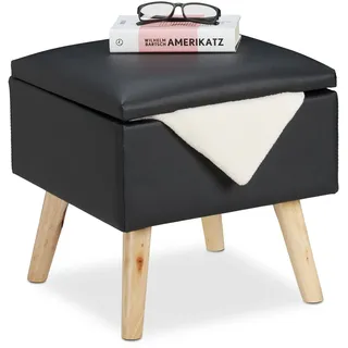 Relaxdays Sitzhocker mit Stauraum Kunstleder 40 x 40 x 40 cm Schwarz