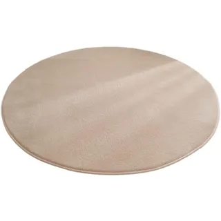 Wambere Runder Teppich aus Korallensamt, Rutschfester Waschbarer Hundeteppich, Schlafzimmerteppich, Flurteppich, Duschvorleger, Fußmatte, für Esszimmer, Wohnzimmer, Bettvorleger, Camel, 60 cm