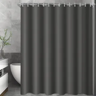 Lerores Duschvorhang 200x220cm Dunkelgrau, Beschwerter Saum Antischimmel Textil, Wasserabweisend, Waschbar Polyester Stoff Badevorhänge für Badezimmer, Badewanne mit 12 Duschvorhangringen