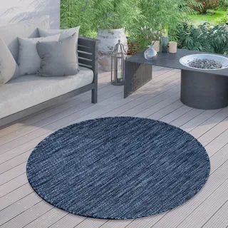 In- & Outdoor Teppich Flachgewebe einfarbig modern wetterfest für Terrasse Küche Einfarbiges Muster Grösse 80 cm Rund - Blau