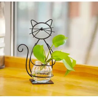 Joyathome Tisch-Glas-Pflanzgefäß, Vasenhalter, Metall-Katzenpflanzen-Terrarium-Ständer für Pflanzen, kreative Dekorationen für Zuhause, Terrasse, Rasen, Garten