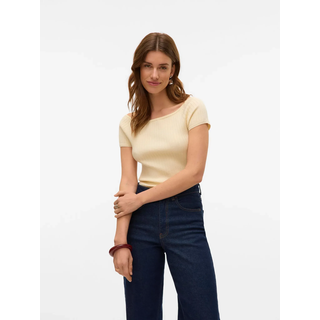 Stricktop VERO MODA "VMPOPPY SS OFF SHOULDER TOP VMA NOOS", Damen, Gr. XL, weiß (bone weiß), Rippstrick, Obermaterial: 60% Polyester, 40% Viskose, unifarben, regular fit normal, Carmenausschnitt, Raglanärmel,angeschnitten Strickkante, Tops Stricktop