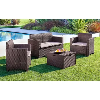 Dmora - Lounge-Set für den Außenbereich Venere, Garten-Set mit Kissen, Lounge-Set für den Innenbereich in Rattan-Optik, 100% Made in Italy, Braun