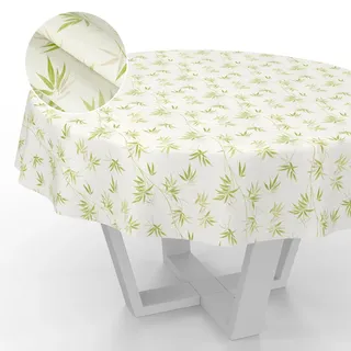 ANRO Wachstuch-Tischdecke 140cm Rund Schnittkante Bambuk, Wasserabweisend & Waschbar, Ideal für Indoor & Outdoor, Esszimmer, Garten, Balkon, Camping, Partys