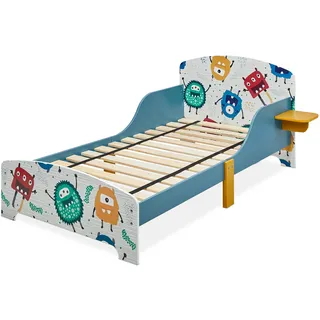 Relaxdays Kinderbett kleine Monster 60 x 94 x 143 cm MDF blau/weiß