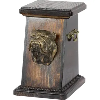 Bulldog, Englische Bulldogge eine Ascheurne für Hunde, eine elegante Urne mit einer Statue, eine Gedenkurne mit dem Porträt eines Hundes von der Marke Art-Dog