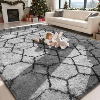 ZRSDIXKI Flauschiger Hochflor Teppich 200 X 300 cm - Teppich Wohnzimmer - Waschbar Teppiche mit Anti-Rutsch Unterseite - Modern Shaggy Teppiche für Wohnzimmer, Schlafzimmer