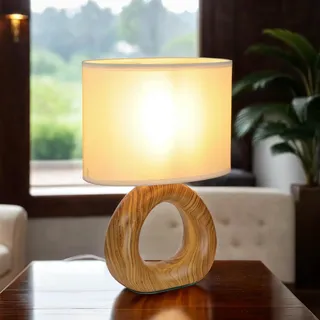 Licht-Erlebnisse Tischlampe Keramik Fuß Stoff Schirm H: 28 cm klein Braun Beige E14 Nachttischlampe Schlafzimmer Tischleuchte Wohnzimmer