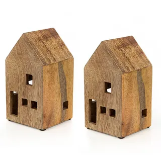 Logbuch-Verlag 2 Häuser zum Hinstellen Haus Deko Figuren aus Holz maritim Holzhaus braun Strandhaus Dekohaus Badezimmerdeko Sommer 16 cm
