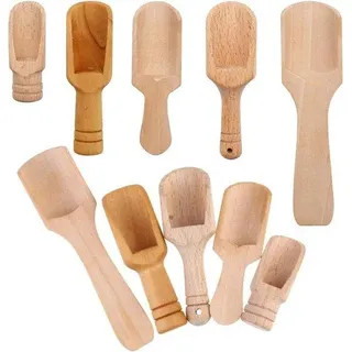 Unyqoos® Mini-Holzlöffel 10er Set – kleine Dosier- & Gewürzschaufeln aus Naturholz, Messlöffel für Mehl, Kaffee, Gewürze, Salz - Braun