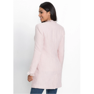 Longblazer BONPRIX, Damen, Gr. 46, hellrosa, Obermaterial: 100% Polyester. Futter: 100% Polyester, regular fit, Blazer Longblazer, eleganter Bouclé-Look, Regular Fit, mit langem Arm