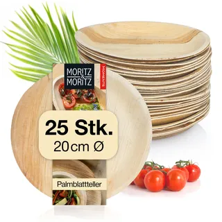 Moritz & Moritz Palmblatt Teller rund Ø 20 cm - 25 Nachhaltige Einwegteller - Alternative zu Bambusteller und Bambusgeschirr