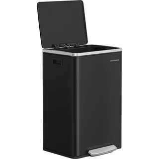 Mülleimer 50 L, 15 Müllsäcke, Stahl, herausnehmbarer Inneneimer aus Kunststoff, Griffe, Softclose, mit Deckel - Schwarz