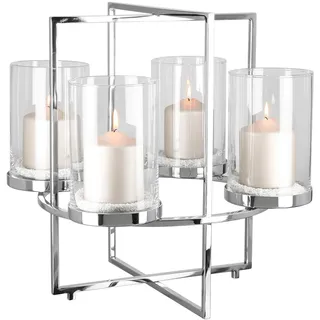 Fink Kerzenleuchter »NORMAN, Weihnachtsdeko, 4-flammig, Adventsleuchter« aus Edelstahl und Glas - Höhe 43 cm x Ø 46 cm, silberfarben
