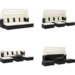 vidaXL Garten Sonneninsel mit Dach Schwarz Poly Rattan - Sonneninsel - Sonneninseln - Garten Sonneninsel - Garten Loungebett - Schwarz