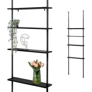 bremermann Teleskop-Wandregal, schwarz, Metall , 70x290x18 cm , Badezimmer, Badezimmerregale, Badregale