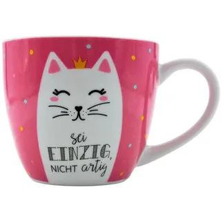 Dekohelden24 Maxi Kaffeebecher/Tasse aus Porzellan, XXL Kaffeepot, Motiv: Katze Sei einzig, Nicht artig, Größe H/Ø: 9,2 x 10,5 cm, Fassungsvermögen 400 ml, Spülmaschinengeeignet